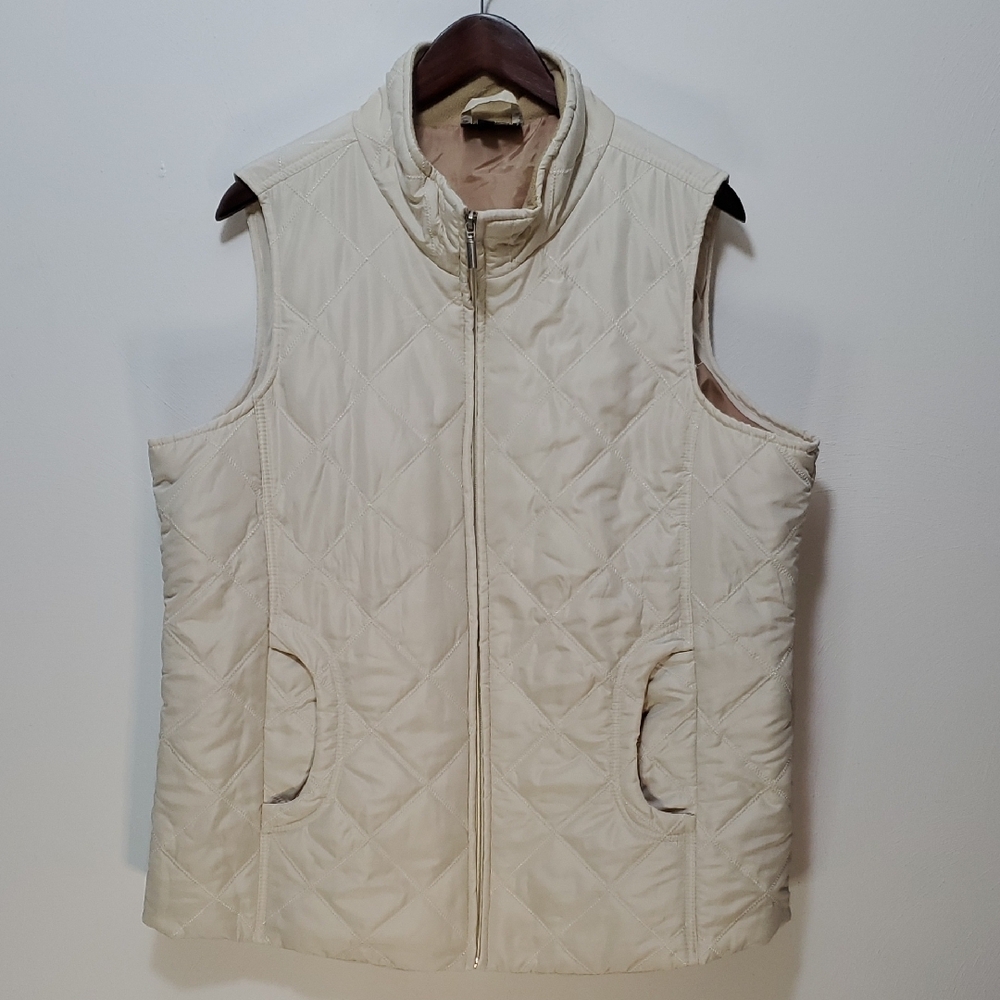 Jane Ashley Cream Quilted Vest with High Collar